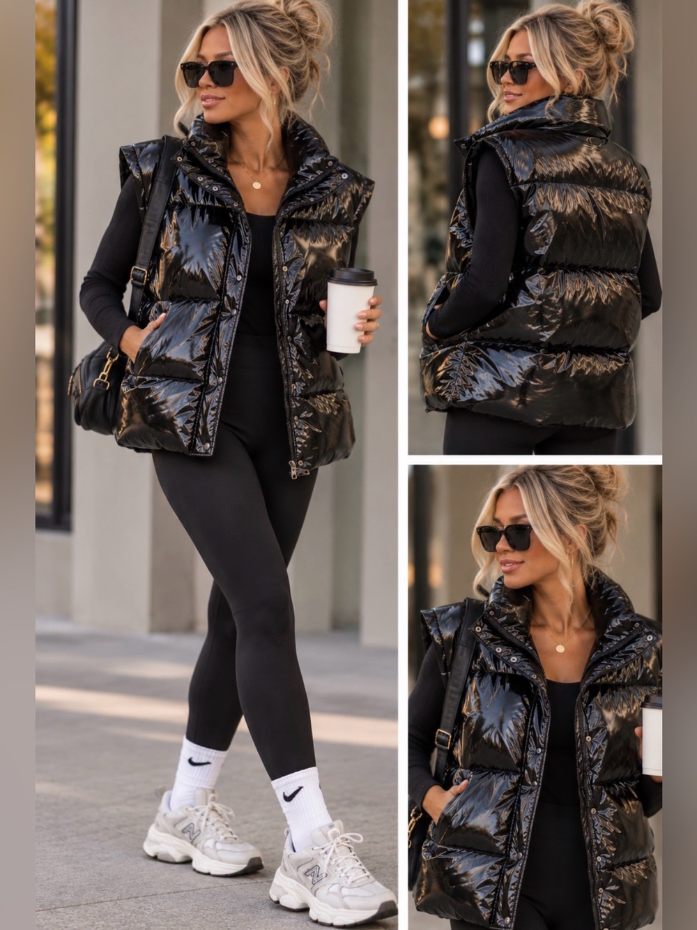 AERIE- Oversized Liquid black puffer vest